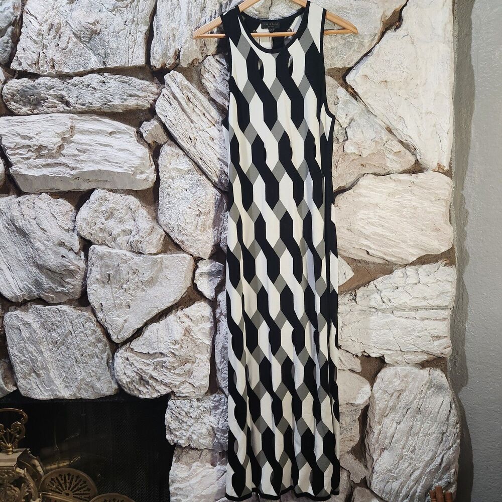 Rag & Bone Olympia Printed Cutout Midi Dress Black/White Women's S NWT Geometric